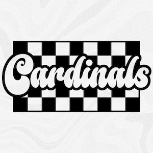 Sports Clipart: Team Mascot Name "Cardinals" in Groovy Retro Style Cutout of Black Checkered Background - Digital Download svg png dxf pdf