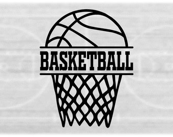 Sports Clipart: Simple Easy Black Basketball Hoop and Net Split