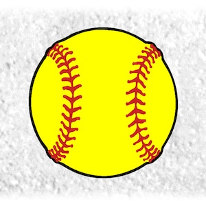 Clipart deportivo: Silueta realista de sóftbol en capas: rojo, amarillo y negro (pelota amarilla, hilos/puntadas rojas) - Descarga digital SVG y PNG