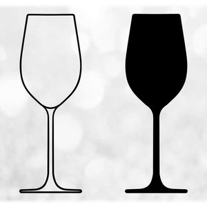 Shape Clipart: Simple, Easy Wine Glass SIlhouette in Solid and Outline - Change Color with Your Own Software - Digital Download SVG & PNG