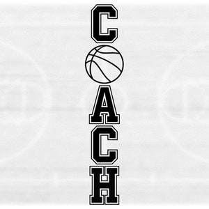 Sports Clipart: Black Word "Coach" in Collegiate Block Type with Basketball as Letter "O" for Coaches - Digital Download svg png dxf pdf
