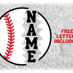 Sports Clipart: Black Red White Baseball w/Cracked Open Name Frame Space to Add Player Name/Team Name - Digital Download svg png dfx pdf
