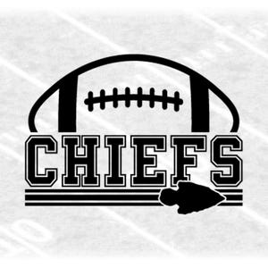 Sports Clipart: Black Half Football with Varsity Style "Chiefs" Mascot Team Name with Arrowhead - Digital Download svg png dxf pdf
