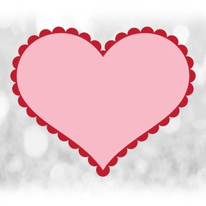 Clipart de férias: grande coração rosa claro com borda de vieira de renda vermelha para projetos de amor ou dia dos namorados - download digital SVG e PNG