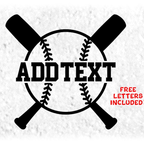 Sports Clipart: Black Outline of Baseball or Softball with Crossed Bats in the Background Split Name Frame, Digital Download svg png dxf pdf