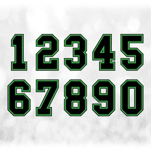 May include: Black and green outlined numbers 1 through 0 in a bold, blocky font style.