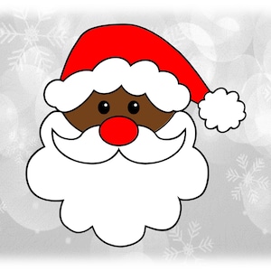 Clipart de férias: contorno preto do rosto escuro de Papai Noel ou São Nicolau com barba, bigode e boné de meia de inverno - download digital SVG e PNG