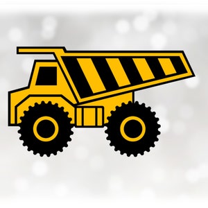 Car/Automotive Clipart: Yellow on Black Construction Theme Dump Truck with Big Wheels & Striped Dump Box - Digital Download svg png dxf pdf