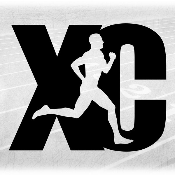 Sports Clipart: Thick Bold Black Letters "XC" Standing for Cross Country with Man / Male Runner Cutout - Digital Download svg png dxf pdf