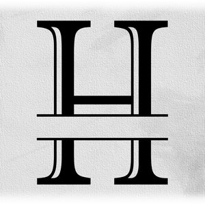 Imagen prediseñada de la palabra: Negro formal grabado estilo colonial capital inicial o monograma split letra "H" para agregar nombre - Descarga digital SVG & PNG