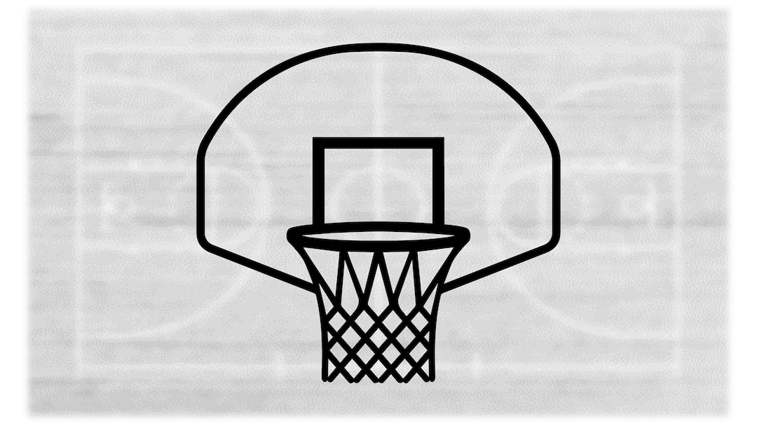 Sports Clipart: Large Black Bold Basketball Hoop and Back Board Drawing