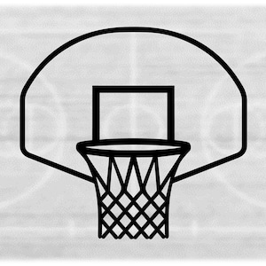 Clipart sportowy: Duży czarny, pogrubiony kosz do koszykówki i rysunek tylnej tablicy - Zmień kolor za pomocą oprogramowania - Pobierz cyfrowo SVG i PNG