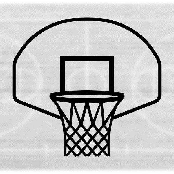 Sports Clipart: Large Black Bold Basketball Hoop and Back Board Drawing - Change Color with Your Software - Digital Download SVG & PNG