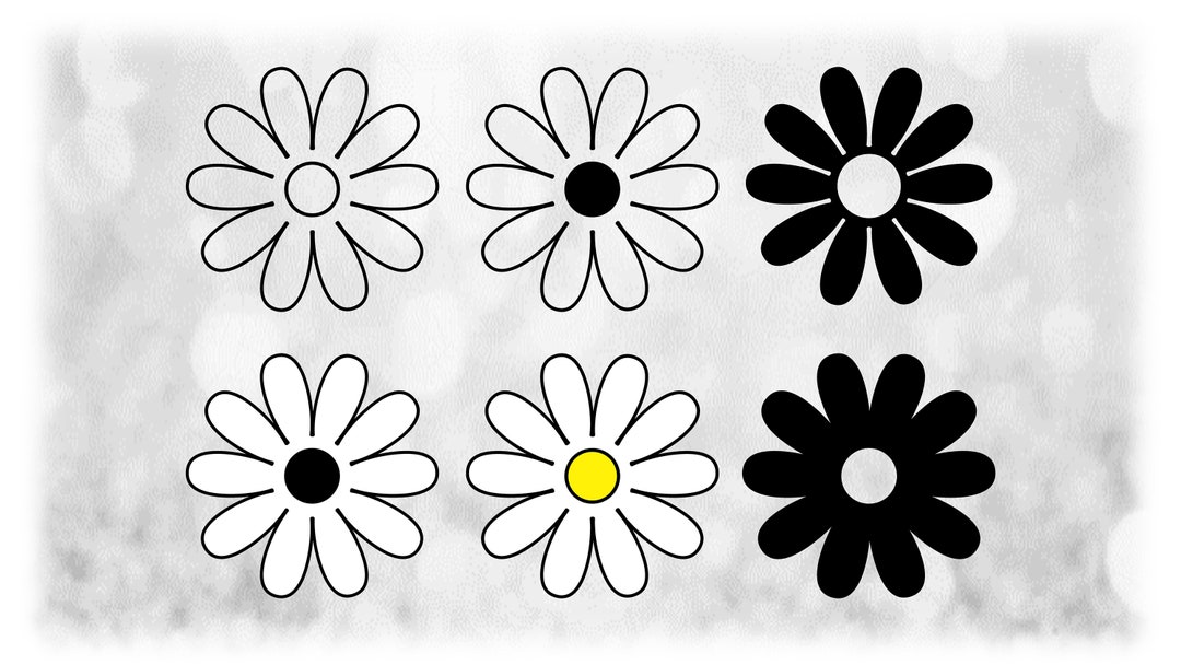 Nature Clipart: Six Simple Daisy Flowers on a Sheet in Solid