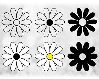 Nature Clipart: Six Simple Daisy Flowers on a Sheet in Solid