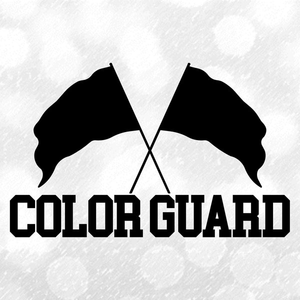 Sports Clipart: Words "Color Guard" with Crossed Black Marching Band Flags to Twirl - You Change Color - Digital Download svg png dxf pdf