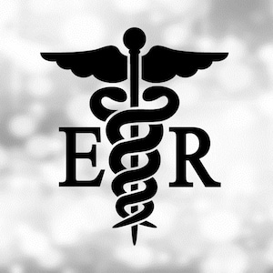 Medical Clipart: Black Medical Caduceus Symbol Silhouette with Letters "ER" for Emergency Room or Urgent - Digital Download svg png dxf pdf