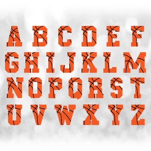 Sport Clipart: Basketball Buchstaben auf EINEM Einzelblatt - Fetter schwarzer Block - Digitaler Download SVG, NICHT installierende Schriftdatei