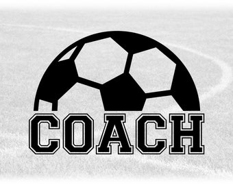 Sports Clipart: Half Black Soccer Ball with Bold Word "Coach" Below It - Players, Teams, Coaches, Parents - Digital Download svg png dxf pdf