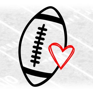 Sports Clipart: Black American Football Outline w/ Red Doodle Hearts Inserted for Players Coaches Parents - Digital Download svg png dxf pdf