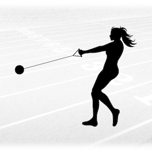 Sports Clipart: Track & Field Silhouette of Female/Girl/Woman Muscular Athlete in Hammer Throwing Pose - Digital Download svg png dxf pdf