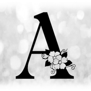 Word Clipart: Schwarzer Formal Capital Letter "A" mit Floral/ Blumen Akzenten - Farbwechsel mit eigener Software - Digitaler Download SVG & PNG