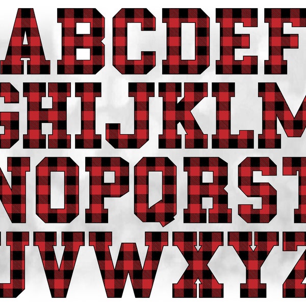 Word Clipart: Alphabet Letters Grouped on ONE Single Sheet, Black/Red Buffalo Plaid Layers - Digital Download SVG, NOT Installable Font File