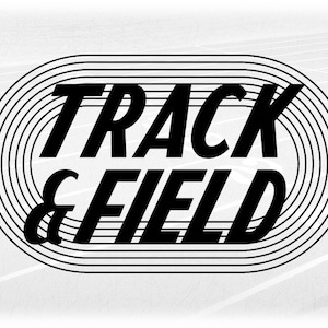 Sports Clipart: Black Running Track to Scale with Simple Lettering Words "Track & Field" Layered on Top  - Digital Download svg png dxf pdf