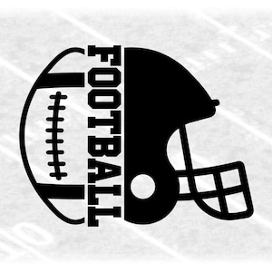 Sports Clipart: Black Half Football and Helmet Split Name Frame with Word "Football" Down the Middle - Digital Download svg png dxf pdf