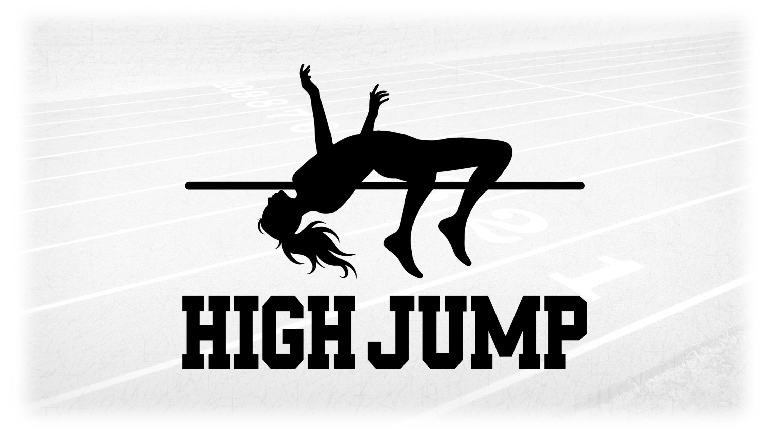 Sports Clipart: Black Track and Field High Jump Event Female Silhouette Over Bar in with Words "High Jump" Digital Download svg png dxf pdf