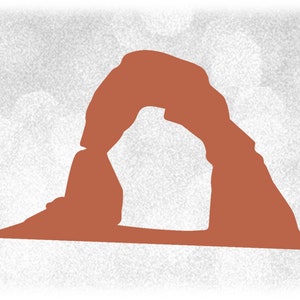 May include: A silhouette of a natural sandstone arch, a popular geological formation found in Arches National Park, Utah.