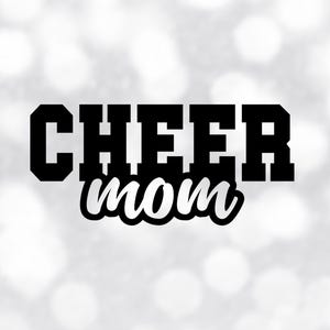 Sports Clipart: Black Bold Word "Cheer" in College Varsity Style and Script Word "Mom" - Digital Download svg png dxf pdf