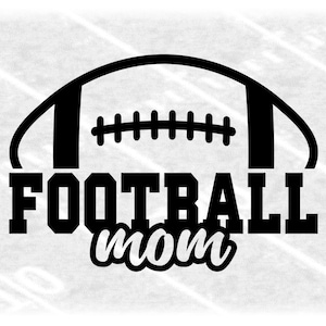 Sports Clipart: Black Half Football with Varsity Word "Football" with Fun Script Style Word "Mom" Cutout - Digital Download svg png dxf pdf