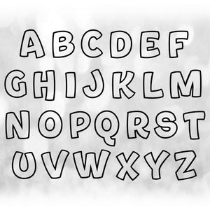 Word Clipart: Black Hollow Cartoon Alphabet Letter Templates Grouped on ONE Single Sheet - Digital Download SVG - NOT Installable Font File