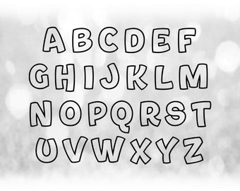 Word Clipart: Black Hollow Cartoon Alphabet Letter Templates Grouped on ONE Single Sheet - Digital Download SVG - NOT Installable Font File
