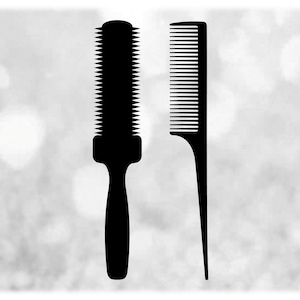 Profession Clipart: Black Simple Easy Hair Stylist Tools Round Brush and Straight Comb for Hairdressers Digital Download svg png dxf pdf image 1