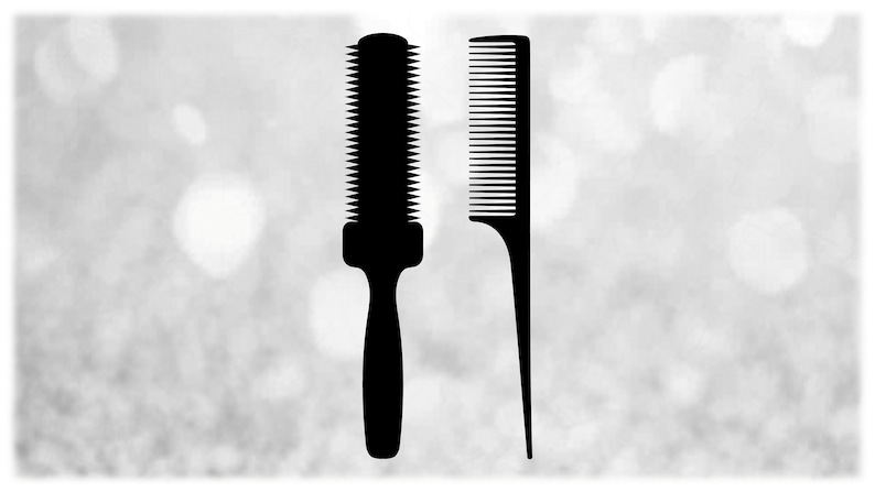 Profession Clipart: Black Simple Easy Hair Stylist Tools Round Brush and Straight Comb for Hairdressers Digital Download svg png dxf pdf image 1