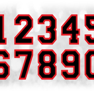 Sports Clipart: Jersey Number Templates Grouped on ONE Single Sheet - Black Layered on Red - Digital Download SVG, Not Installable Font File
