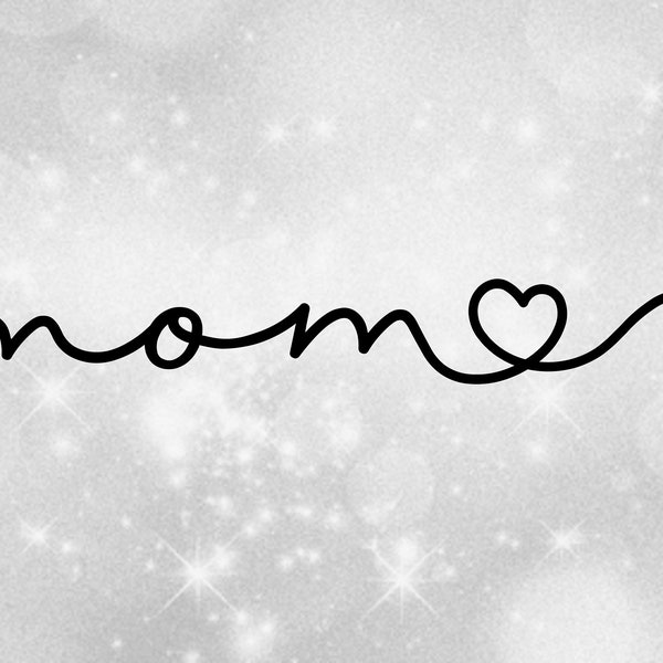 Family Clipart - Mothers or Moms: Word "Mom" in Script Type with Curly End Tail that Loops into a Heart Shape - Digital Download SVG & PNG