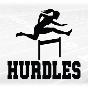 Sports Clipart: Black Silhouette of Track & Field Female / Woman Hurdler Jumping Hurdle, Hurdling Event - Digital Download svg png dxf pdf