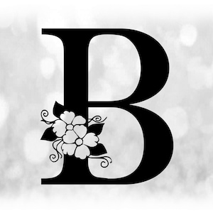 Word Clipart: Negro formal letra mayúscula "B" con acentos florales / florales - Cambiar color con su propio software - Descarga digital SVG y PNG