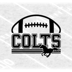 Sports Clipart: Black Half Football with Varsity Style "Colts" Mascot Team Name with Horse Silhouette - Digital Download svg png dxf pdf