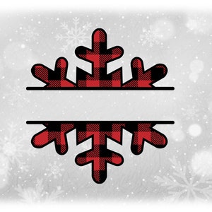 Clipart per le vacanze: Split Name Frame Red & Black Buffalo Plaid Pattern Winter / Christmas Snowflake da personalizzare - Digital Download SVG / PNG