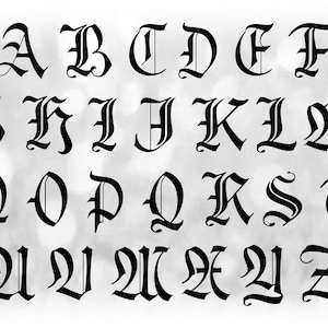 Wort Clipart: Schwarze mittelalterliche Stil Alphabet Buchstaben auf EINEM Blatt gruppiert - Digitaler Download SVG - NICHT installierende Schriftdatei