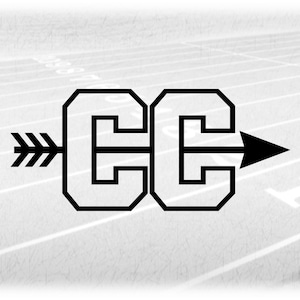 Sports Clipart: Black Letter Outlines "CC" Standing for Cross Country Layered on Top of Arrow in Middle Digital Download svg png dxf pdf