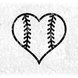 Sports Clipart: Black Distressed Heart Shape Softball/Baseball w/ Threads for Players Teams Coaches Moms - Digital Download svg png dxf pdf