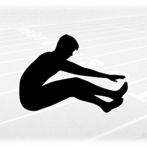 Sports Clipart: Black Track & Field Long Jump Event Silhouette Male Jumper Jumping above Landing Pit - Digital Download svg png dxf pdf