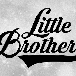 Op de afbeelding: Zwart-wit grafisch ontwerp met de tekst "Little Brother" in een retro lettertype. De tekst staat op een witte achtergrond met een zwart-wit glitterpatroon.