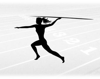 Sports Clipart: Black Track & Field Silhouette of Female/Woman Thrower with "Javelin" in Throwing Motion - Digital Download svg png dxf pdf