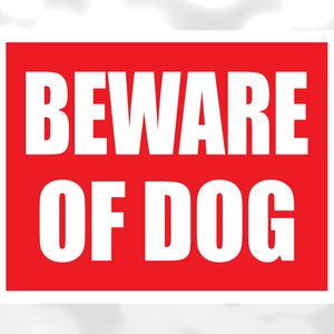Shape Clipart: standaard rechthoekig rood bord met "Pas op voor hond" uitsnijding gelaagd op witte effen achtergrond - Digitale download SVG & PNG